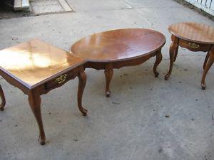 Solid Wood Coffee Table and Matching End Tables