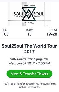 Tim McGraw Soul2Soul Tour - 2 Tickets 100s