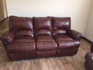All reclining and all leather sofa, love seat and chair