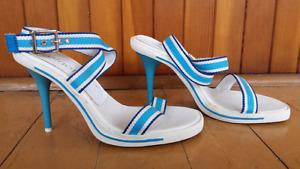Blue-white high heels sandals shoes
