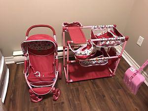 Doll stroller and change table