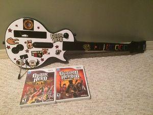 Gently Used Wii Guitar Hero and 2 Games