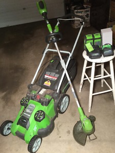 Green Works cordless mower and trimmer set