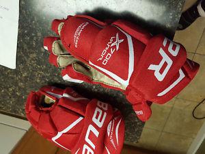 Hockey sticks and gloves