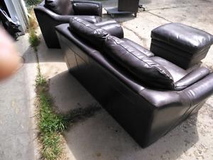 Leather couch (love seat chair and ottoman)