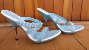 Light blue glitter high heels sandals shoes
