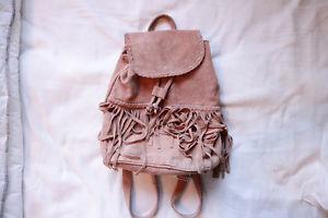 Pink Suede Vintage Backpack Women Rucksack Bag