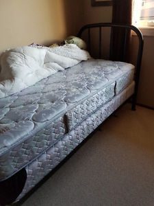 Single bed frame, mattress and box spring