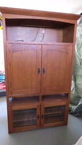 Solid wood television cabinet.