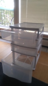 1 IKEA drawer and 1 plastic drawer