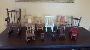 11 MINIATURE rocking chairs, 20$ for all