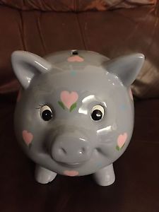 Bank, pig, gray and pink