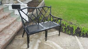 Beautiful Black Lacquered Bamboo and Cane Settee