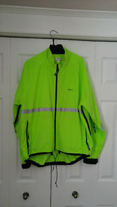 Neon green Running Room jacket, size L, asking $50