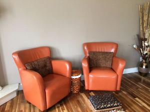 Orange Leather Accent Chairs