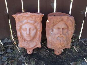 PAIR OF CLAY PLANTERS,HIS & HERS.UNIQUE INDEED!