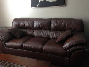 Real leather dark brown 3 piece sofa set