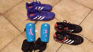 Soccer cleats and shin pads - youth