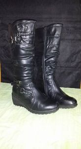 Tall Black Wedge Lined Boots