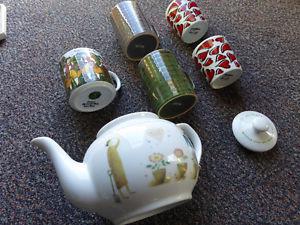 Tea Pot(new) and 5 Mugs