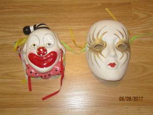 Two Decorative Wall Clown Masks