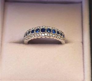 14k white gold Vera Wang blue sapphire & diamond band