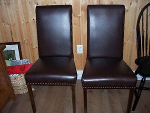 2 Brown Leather Parson Chairs