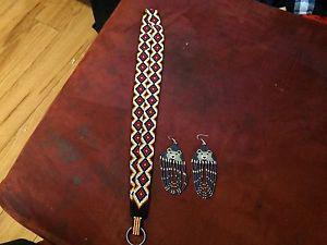 Beaded key chain and beaded earrings