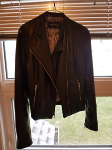 Black rivet medium leather jacket woman
