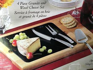 Hampton Signature 4 pc Granite/Wood cheese set