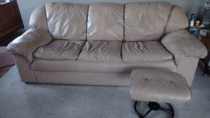 Leather couch, love seat, recliner chair with foot stool