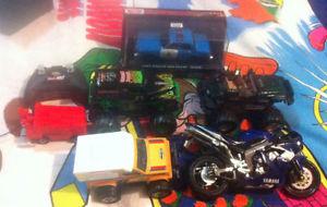 Lot of vehicle toys trucks, cars, motorcycles dinkies