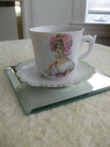 MINIATURE OLD VINTAGE BONE CHINA DECORATIVE CUP & SAUCER [AS
