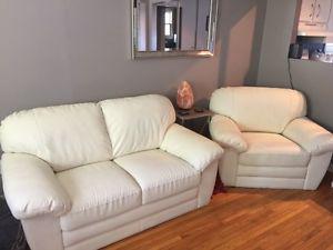 Real White leather Love seat and Chair
