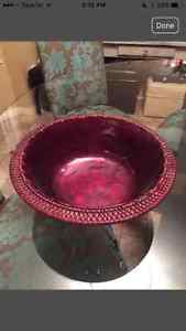 Red Bowl with Woven Trim