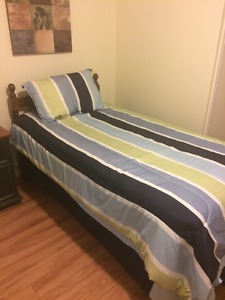 Single Bed, Bed Frame, Headboard and bedding