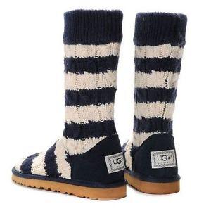 UGG BOOTS- Navy/White striped sock style