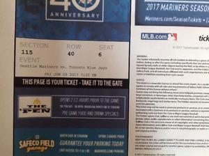 2 Blue Jays Tickets for June 9 vs Mariners
