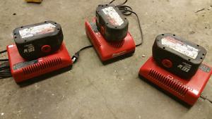 3 Snap-on NiCa 18v chargers with batteries