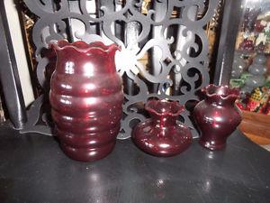 3 perfectly nice red ruby vases, all perfect condition 