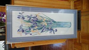Framed Iris watercolour print, 17"x37"