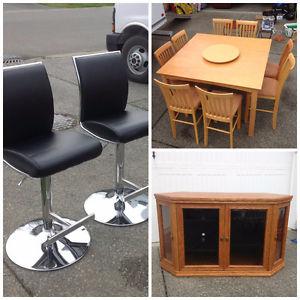 Used Furniture (Kitchen Table, Leather Bar Stools, TV Stand)