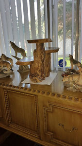Wooden Carved Toadstool Display