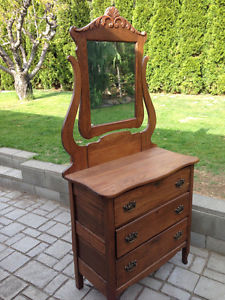 for sale 's oak three drawer dresser with swing mirror