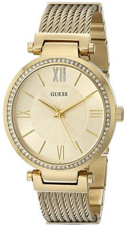 Guess Women s Gold Tone Watch With Self Adjustable Bracelet And Genuine Crystals FOR SALE
