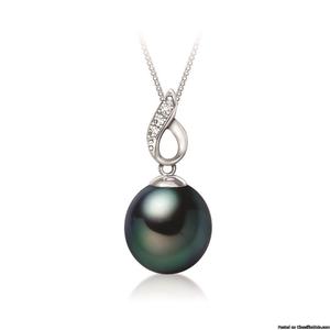 Tahitian pearl, and diamond pendant, stearling chain