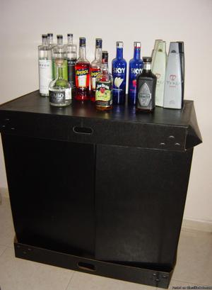 diy black cardboard liquor bar table (folds into suitcase)