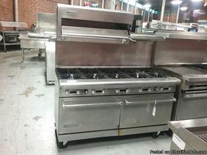 American Range 10 range with two ovens and salamander