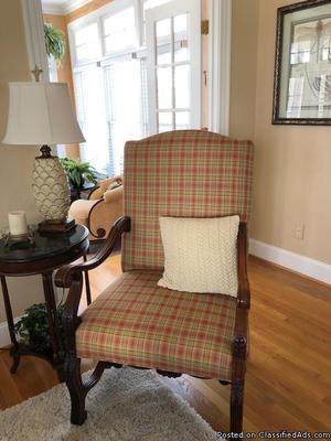 REDUCED-Custom Upholstered Chair with Walnut Wood Finish