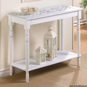 NEW White Carved Top Wood FOYER SOFA TABLE